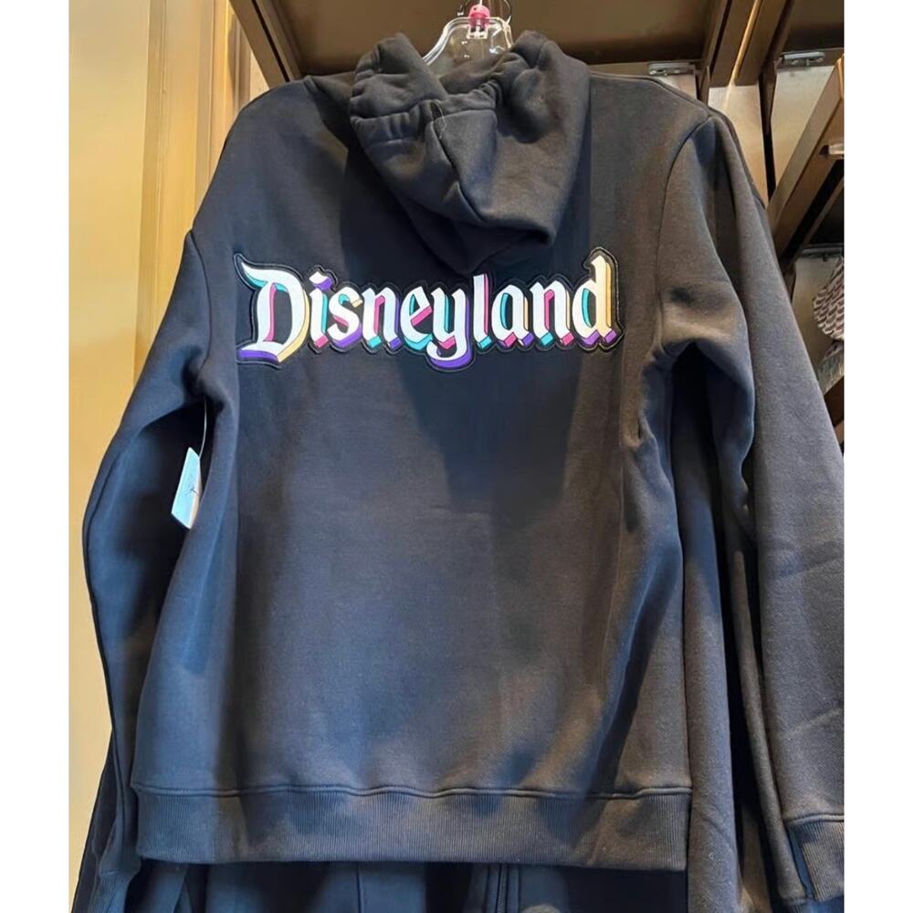 Disneyland Adult Black Zip Hoodie Embroidered 70th Rainbow Logo - NWT